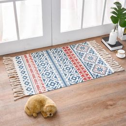 Carpets Luxury Cotton Thread Woven Floor Mat Printed Tassel Home Living Room Bedroom Bedside Foot Thickened Anti-slip Carpet