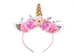 4 Colours Unicorn Hair sticks girl Colourful flowers with Shinny Ear Mesh Unicorn hairband birthday Unicorn hair sticks kids Hair Ac1854292