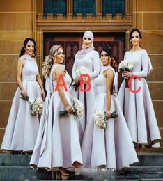 Ankle Length Bridesmaid Dresses Saudi African Halter And Jewel Satin Maid Of Honour Dress A Line long sleeves women party gowns6596836