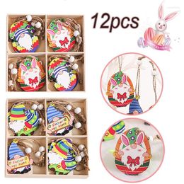 Party Decoration 12Pcs/Set Easter Wooden Hanging Decor Ornaments Gnome Egg Pendant For Home Tree