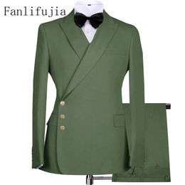 Fanlifujia Designed Side Buttons Blazer Fashion Men Suits Navy Formal Costume Homme Italy Style Groom Wedding Tuxedos 240407