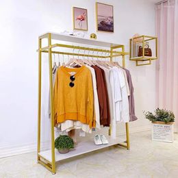 Hangers Metal Garment Rack With 2 Wood Shelves Gold Clothing Heavy Duty Free-Standing Retail Display Clothes Racks For Hanging Clot