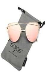 SOJOS Sunglasses Women Men Cat Eye Accessories Sun Glasses Fashion Brand New TwinBeams Pink Sun glasses oculos de sol 10015537721