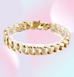 23cm 9 inch 12mm Gold Fashion Stainless Steel Cuban curb Link Chain Bracelet Women Mens Jewlery silve gold244n3521103