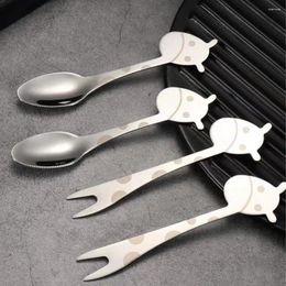 Forks Dinnerware Childrens Cartoon Stainless Steel Spoon Small Fork Scoop Giraffe Children Flatware Tableware Fruit