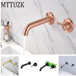 Bathroom Sink Faucets MTTUZK Brass Rose Gold Matte Basin Faucet With Pre-embedded Box Wall Mounted Cold Mixer Tap Black Torneira