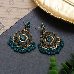 Round Colorful Bohemian Tassel Earrings Crystal Jewelry Wholesale Vintage Ethnic Beads Hanging Earrings Women's Oorbellen
