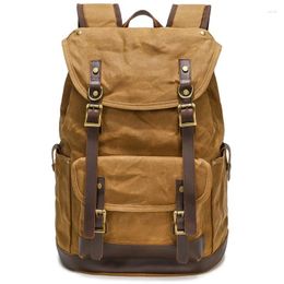 Backpack England Style Brown Male Retro Travel Bag Large Capacity Waterproof Batik Canvas