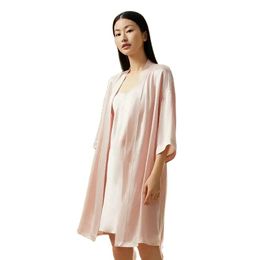 BirdTree 100%Mulberry Silk Simplicity Nightgown,Women Solid Night Robe Set, Elegant Lace-up Pajamas, 2024 Spring Summer S41928QC