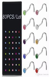 Stainless Steel Crystal Bone Nose Stud Piercing Earring Nostril Piercings Silver Colour Nose Ring Prong Body Jewellery Piercings6778998