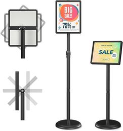 Adjustable Outdoor Sign Holder Stand for Display - 8.5x11 inches Floor Sign Stand with Base for Business Retail Events - Vertical Horizontal View Displayed