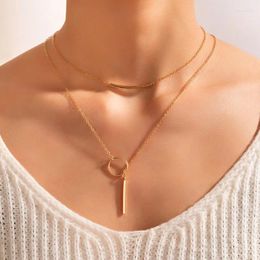 Pendant Necklaces Fashion Double-Layer Necklace Creative Retro Simple Circle Curved Bar Vertical Multi-Layer Neckchain Women