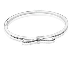 925 Sterling Silver Sparkling Bow Bangle Bracelet Original Box for P CZ Diamond Women Weddnig Gift Jewellery Bracelets 3 K26899247