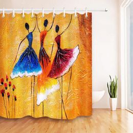 Shower Curtains Waterproof Fabric Abstract Dancing Girls Curtain Set Bathroom Hooks