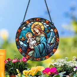 Christian Jesus Virgin Mary Pattern Suncatcher Round Acrylic Home Decorative Hanging Plate Window Wall Car Painting Pendant Gift
