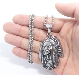 316 Stainless Steel Indian Pendant Punk biker men Gothic style 316l Stainless Steel Chief Head Necklace282A7876839