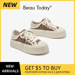 Casual Shoes BEAUTODAY Suede Sneakers Women Round Toe Thick Sole Lace Up Mixed Colors Platforms Ladies Flat Handmade 29745