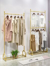 Gold clothing store iron clothing rack Commercial Furniture men039s and women039s wedding dress floor hanger metal double la1055391