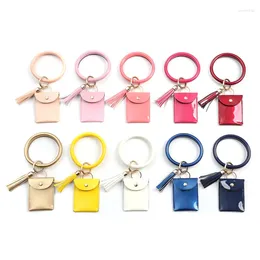 Storage Bags 100Pcs/Lot Keychain Bracelet Wristlet Bangle Bright Faux Leather Women Girls Mini Purse Tassel Solid Color Key Chain Coin Pouch