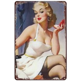 Vintage Pinup Girls Metal Tin Signs Plaque Plate Retro Wall Art Sexy Women Posters for Garage Man Cave Cafe Bars Pubs Decoration