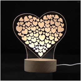 Table Lamps 3D Love Lamp Usb Acrylic Heart Led Night Light For Bedroom Drop Delivery Lights Lighting Indoor Dhzfp