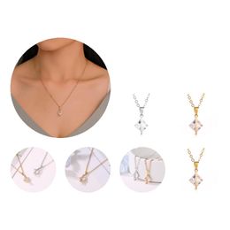 Pendant Necklaces Fashion Female Square Necklace For Women Couple Lovers Gold Stainless Steel Chain Chocker Cute Zircon Jewlery 2167 Otesw