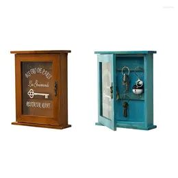 Hangers Wooden Key Box Retro Wall Cabinet With Magnetic Door Durable Solid Wood Storage 6 Hooks Easy Install