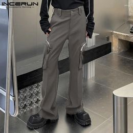 Men's Pants INCERUN Men Solid Colour Button Pockets Streretwear Joggers Loose Casual Trousers 2024 Fashion Male Cargo S-5XL