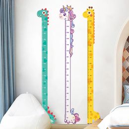 Cute Cartoon Height Sticker Unicorn Dinosaur Giraffe Wall Measuring Ruler Stickers For Kids Room Kindergarten Decor 240410