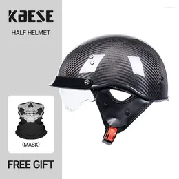 Motorcycle Helmets Carbon Fiber Helmet Retro German Classic Moto Casco Half DOT Certification Capacete De With HD Visors