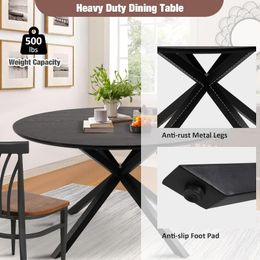 53'' Round Dining Table for 4-6,Black Wood Kitchen Table Mid-Century Modern for Home, Conference,Office