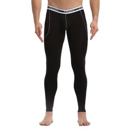 Mens Long Johns Thermal Pants Tight Underwear Fleece Leggings Winter Sleepwear Bulge Pouch Jockstrap Trousers Slim Comfortable