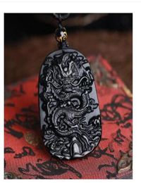 2020 Natural Black Obsidian Dragon Drop Pendant Amulet Lucky Maitreya Auspicious Necklace Jewelry gift for Women Men sweater chain9700614