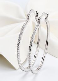High quality 925 Sterling Silver Big Hoop Earring Full CZ Diamond Fashion bad girl Jewellery Party Earrings 63 J29639220