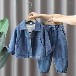 Clothing Sets Children's Spring Set 2024 Cool And Handsome Boys Fashionable Blue Denim Coat Baby Autumn 2pcs Outfits