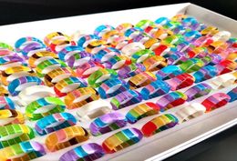 Bulk lots 100pcs Beauul Resin Acrylic Rings 7mm Colourful Charm Rings for Women Transparent Candy Colour Girls Party Jewelry9689182