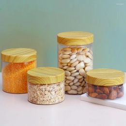 Storage Bottles 200-1000ml Plastic Bottle Nut Biscuit Jar Wood Grain Transparent Sealed Kitchen Seasoning Grains Moisture-proof Box