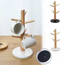 Kitchen Storage 6 Hooks Mug Holder Beech Wood Coffee Cups Stand Tea Cup Rack Jewellery Hanging Display Shelf