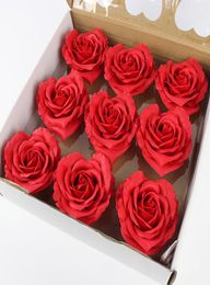 9pcs Diameter 10cm Soap Heart Shape Rose Scented Bath Body Petal Rose Flower Soap Case Wedding Decoration Gift Festival Box2783544