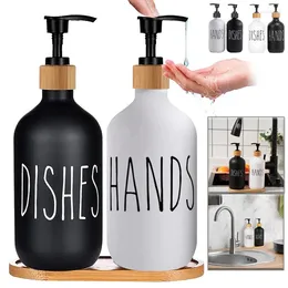 Liquid Soap Dispenser 500ml Hand Dish Set With Bamboo Tray Refillable Plastic Bottle Shampoo Shower Gel Lotion Empty Container