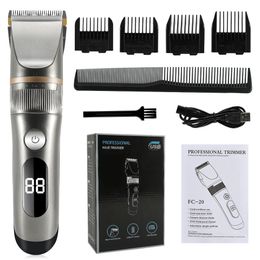 Hair Clipper Professional Electric Trimmer For Men With LED Screen Washable Rechargeable Strong Power Ceramic Cutting 240408