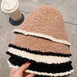 Berets Knitting Warm Bucket Hat Women Winter Lamb Wool Fleece Cap Corduroy Fisherman Hats Sunscreen Caps For