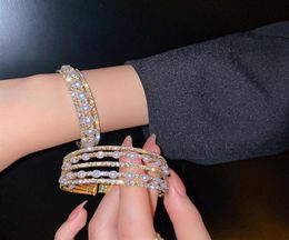European and American fashion Bangle exaggerated personality diamondstudded pearl open bracelet design sense super flash Jewellery 9919547