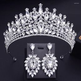 Hair Clips Bridal Wedding Crown Earrings Sets Rhinestone Crystal Tiaras And Crowns Headwear Birthday Prom Jewellery Headpiece