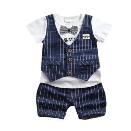 Shorts New Summer Newborn Baby Boys Clothes Children Gentleman Tie Tshirt Shorts 2Pcs/Set Toddler Cotton Girls Clothing Kids Tracksuit