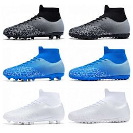 High Top Football Boots AG TF Women Men Soccer Cleats Youth Professional Training Shoes White Black Blue Colours