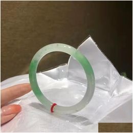 Bangle Jingle Fine Green Jade Bracelets Jewelry Accessories Women Natural M Jadeite Thin Round Jades Stone Bangles 230710 Drop Deliver Dhhte