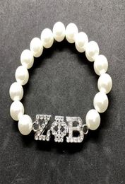 Strand Rhinestone Inlaid Greek Letter ZPB Metal Label Charm ZETA PHI BETA Sorority Society Jewelry Simulation Pearl Beads Bracelet6463904