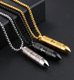 Stainless Steel Bullet Cylinder Pill Plain Bible Verse in Spanish Storable Simulation Bullet Keepsake Pendant Necklace Mens Jewelry5459433