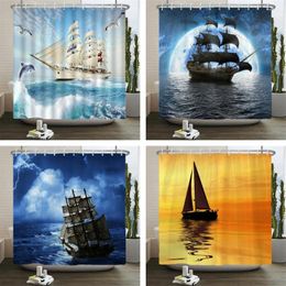 Shower Curtains Sailboat Waterproof Bathroom Sea Navigation Bath 3d Printing With Hooks 180 180cm Washable Cloth